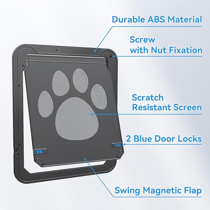 NAMSAN Dog Screen Door, Flap Opening 12 x 14 inches, Dog Door for Screen Door, Magnetic Self-Closing Large Pet Door for Sliding Door, Screen Door with Doggie Door Built in, Lockable, Black