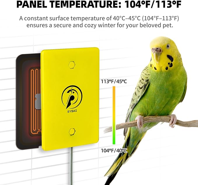 SYSAI Snuggle-Up Bird Warmer for Small Exotic Birds Like Parakeets or Cockatiels and Conure,104°F/113°F Adjustable, 4 X 6 Inches, Bird Heater for Cage