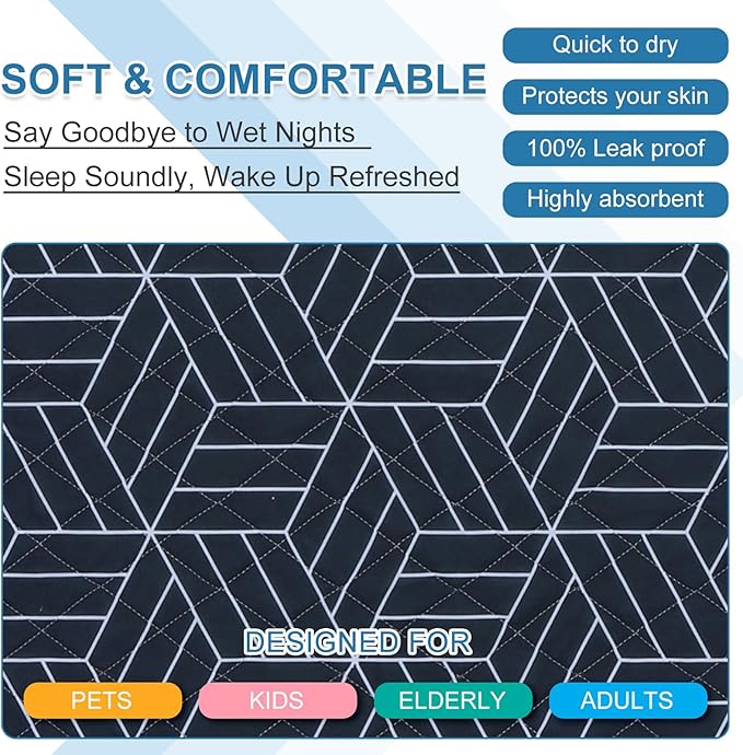 OUTCREATOR® Washable Bed Pads 34" x 56" (Pack of 2), Incontinence Mattress Protector, Anti-Slip Waterproof Underpads for Adults Kids Elderly Pets, Absorbency & Reusable Bedwetting Pads (Navy Blue)