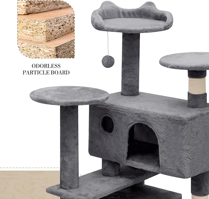 Athena Collection Cat Tree, 62 Inch Cat Tree Tower for Indoor Cats, Multi-Level Cat Tower House Activity Center with 2 Cat Condo & Scratching Post & Dangling Ball, Tall Cat Climbing Tower, Darkgray