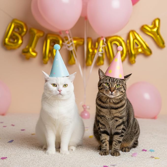 6 Pcs Birthday Hats for Dog/Cat, Mini Party Hats for Stuffed Animals, Adjustable Birthday Party Hat, Pet Accessories for Dolls, Dog, Cat, Small Animals (Multi-Color)