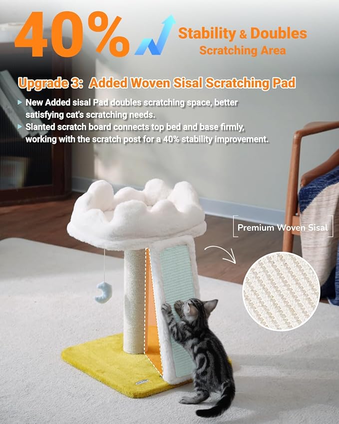 Happi N Pets New Cloud Cat Tree Tower, Cat Scratching Post with Bed, Small Cat Tree, Compact Cat Tower with Scratching Pad & Cloud Soft Perch & Cute Toys, Extra Toy, Bonus Catnip