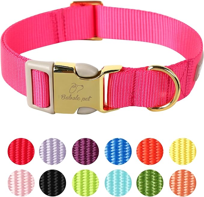 Nylon Dog Collar - Adjustable Rose Red Soft Webbing Dog Collars for Small Medium Large Dogs Boy Girl Puppy Collar with Safety Metal Buckle XS