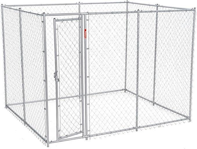 Lucky Dog 10' x 10' x 6' Heavy Duty Outdoor Welded Galvanized Steel Chain Link Dog Kennel Enclosure with 2 Configurations and Latching Door, Silver