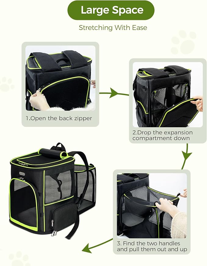 BAGLHER Expandable Cat Carrier Backpacks, Retractable Pet Carrier Backpack for Small Dogs & Cats with Breathable Mesh, Travel Bag Up to 18 Lbs for Hiking Camping Outdoor - Black