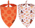 PTDECOR Thanksgiving Fall Dog Bandanas, Orange White Reversible Holiday Pet Scarf, Happy Thanksgiving Pumpkin Triangle Thanksgiving Bandanas for Medium Large Dogs Pets (Large)