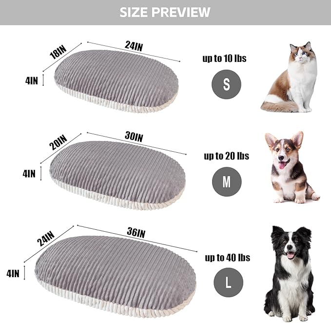 Patas Lague Reversible Orthopedic XL Dog Bed for Large Dogs 36''x24'', Memory Foam Supportive Therapy Fillings Deep Sleep Pet Beds with Removable Cover Soft Warm Washable Cat Cuddler Bed Grey