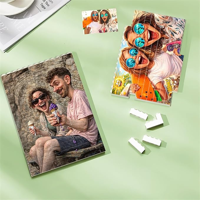 NAZENTI Custom Photo Building Block gifts for Couple, Personalized Couple Photo Caricatures Block for Him Husband, Couples Puzzle Funny Gift for Valentine, Birthday Present For Her, Home Decor