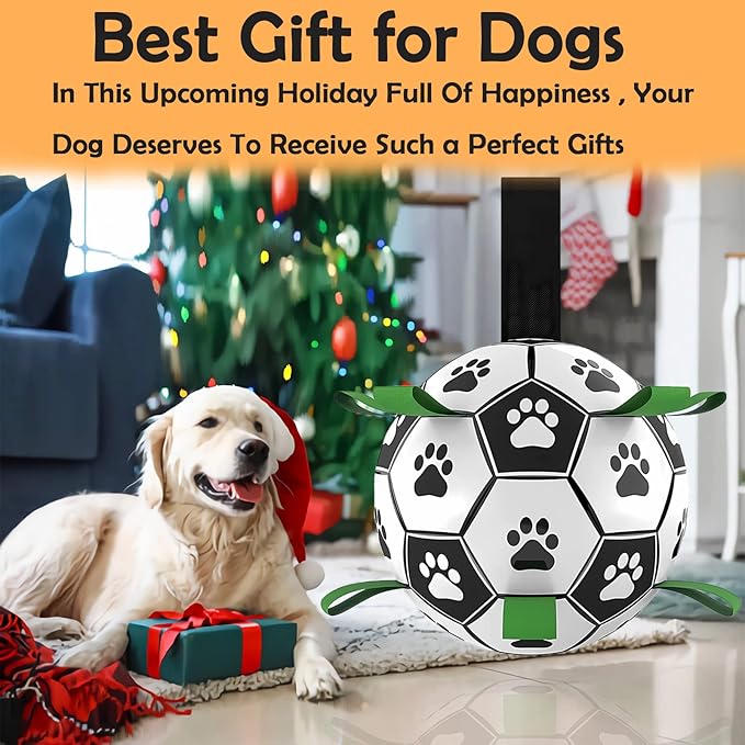 Dog Toys Soccer Ball, Interactive Dog Toys for Tug of War, Puppy Birthday Gifts, Tug Toy, Water Toy, World Cup Durable Balls for Medium & Large Dogs（8 INCH
