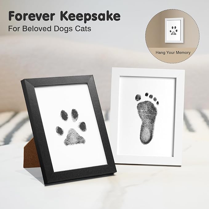 Inkless Paw Print Kit for Dogs,Cats & Babies - Clean Touch Dog Nose & Baby Handprint Kit,Mess Free Dog Paw Print Kit,4-Pcs Ink Pads & 2 Wooden Frames - Keepsake Gifts for Pet Lovers,New Moms