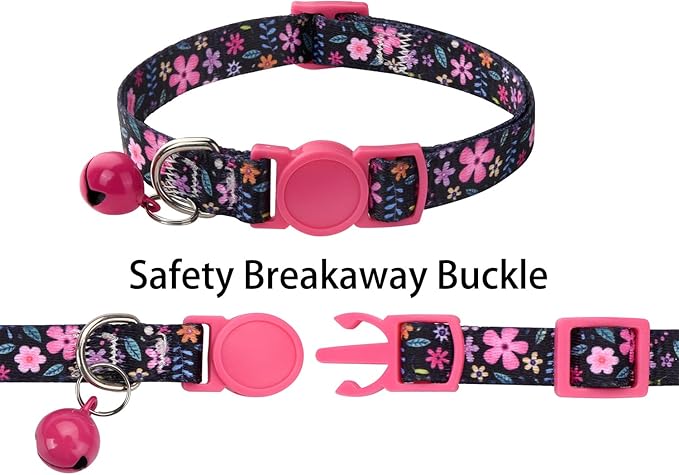 Cat Collar Breakaway with Bells, 3 Pack Girl Boy Pet Cat Collar with Bohemia Floral Tribal Geometric Patterns, Adjustable 7.5-12 Inch, with Safety Buckle for Kitten Cat(Set D)