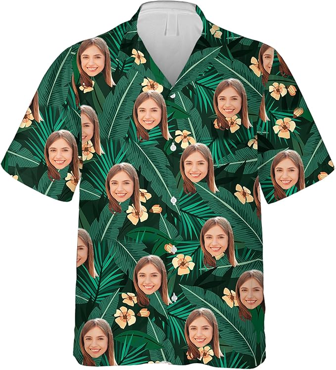 DILYPOD Custom Hawaiian Shirt with Face, Personalized Button Down Hawaiian Shirts for Men, Women, Photo Hawaiians Shirt