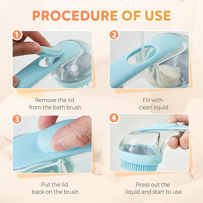 Pet Bath Brush, 2025 New 2 in 1 Dog Bath Brush with Built-in Shampoo Dispenser, Pet Wash Brush for Bathing Dog Grooming Massage Brush for Long Short Haired Dogs Cats Shower (Green, Fine teeth)