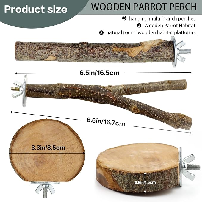 8 PCS Natural Bird Perch Set - Apple Wood Platforms & Hardwood Branches for Parakeets, Cockatiels, Lovebirds - Natural Cage Accessories, Gym Playstand & Chewing Toys for Small Birds
