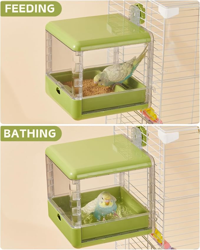 septillar Bird Feeder and Bath for Cage, Hanging Bird Bathtub Bath Shower Box Bowl, Bird Cage Accessories Suitable for Small Medium Birds, Parrots, Lovebirds, Finches, Parakeets, Mannikin (Green)