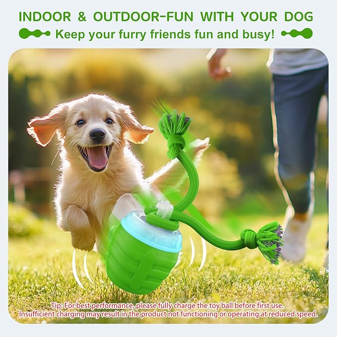 Interactive Dog Toy, [Newly Upgraded] Motion Activated Rolling Squeaky Ball for Medium/Large Dogs, Automatic Moving Dogs Ball for Boredom, USB Rechargeable(Green)