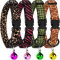 4PCS Breakaway Cat Collars with Bell - Cute Soft Adjustable Safety Kitten Collars 4-Pack - Nylon Pet Collars Nature Tribal Striped Floral Space Aztec Flowers Print (Animal Print)