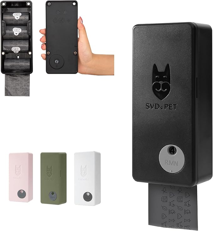 SVD.PET Dog Poop Bag Dispenser with 60 Bags, Wall Mount Waste Bag dispenser, Holds 4 Rolls of Waste Bags, Indoor/Outdoor Wall mount or Place on Table(Black, Dispenser + Bags)