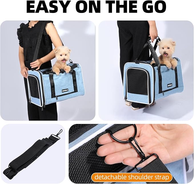 Top Loading Medium Cat Carrier with Privacy Curtain, Soft-Sided Small Pet Travel Crate Vet Approved, Little Puppy Dog Kennel Bag Suitcase Luggage Sleeve, 18x11x11 Inch Blue