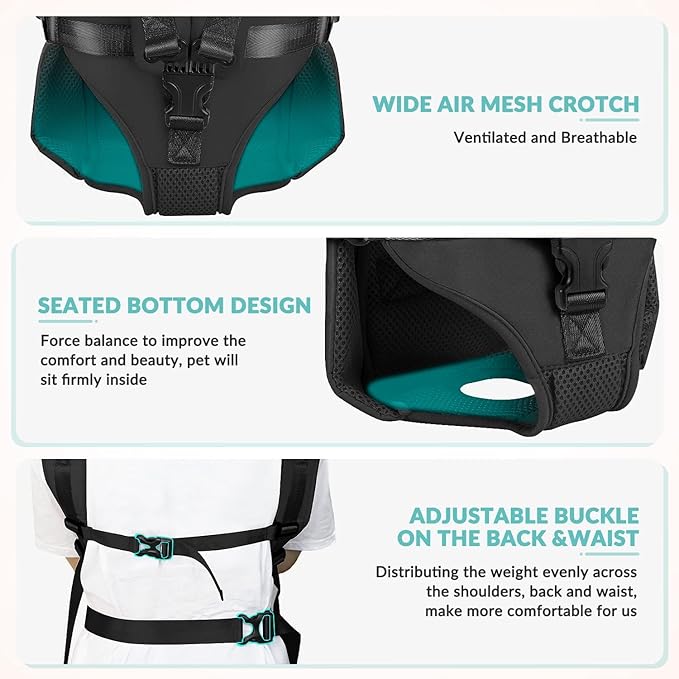 Dog Carrier Backpacks, Adjustable Dog Backpack Carrier, Legs Out Easy-fit Dog Chest Carrier for Medium Small Dogs, Hands Free Dog Front Carrier for Hiking, Cycling（Black XL）