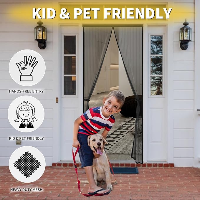 Reversible Left Right Side Opening Magnetic Screen Door for 72 x 96 in French Door, Screen Itself Size: 74" x 97", Glass Sliding Door Heavy Duty Screen Door Mesh Curtain for Front Patio Or Large Door
