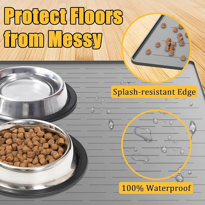 51.2"x25.6"(130cm×65cm) Largest Dog Food Mat, XXXXL Silicone Dog and Cat Mat for Food and Water Bowls, Thinken Waterproof Non-Slip XXXL Pet Feeding Mat for Floors, Black