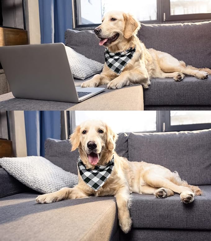 Christmas Plaid Bandana with Button, Fall Soft Cotton Triangle Dog Scarf Kerchief - Adjustable, Washable, Dual Layer for Small to Extra Large Dogs, Boys & Girls
