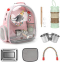 Rypet Bird Carrier Backpack Parrot Portable Breathable Bag Pet Bird Lightweight Travel Cage with Standing Perch and Stainless Steel Tray（Pink）