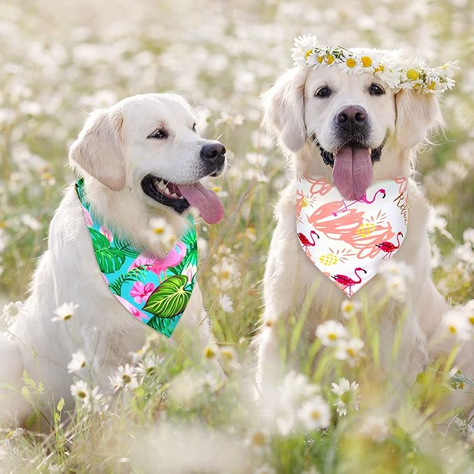 Frienda 20 Pcs Summer Spring Dog Bandanas Hawaiian Style Washable Triangle Pet Bibs Assortment Puppy Kerchief Accessories for Small Medium Pets Dogs Cats(Large)