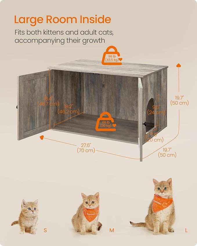 Feandrea Cat Litter Box Enclosure, Litter Box Furniture Hidden, Indoor Cat House, End Table, 27.6 x 19.7 x 19.7 Inches, Heather Greige UPCL022K01