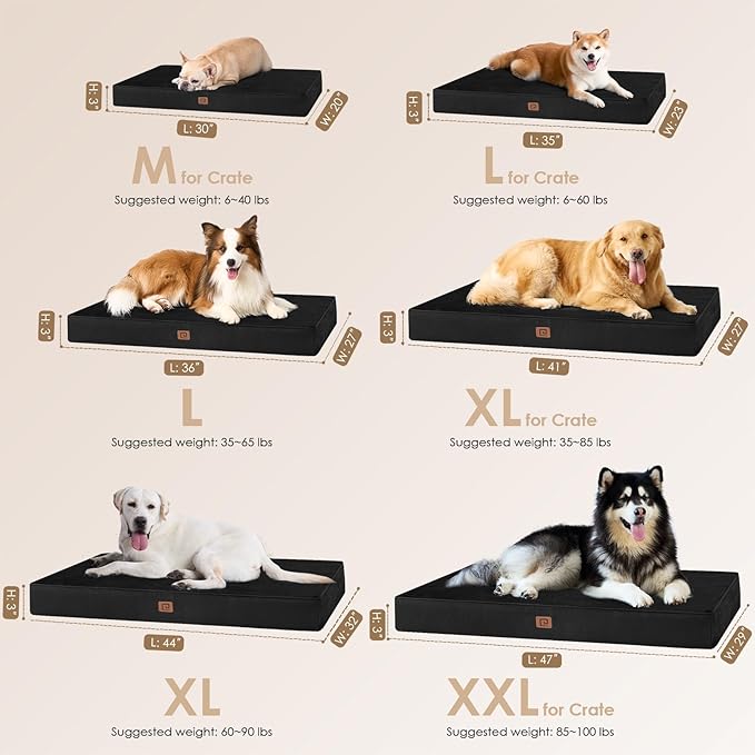 EHEYCIGA Waterproof Dog Bed Orthopedic 41"x27", Memory Foam Pet Bed for XLarged Dogs, Washable Pet Mat with Removable Cover, Black
