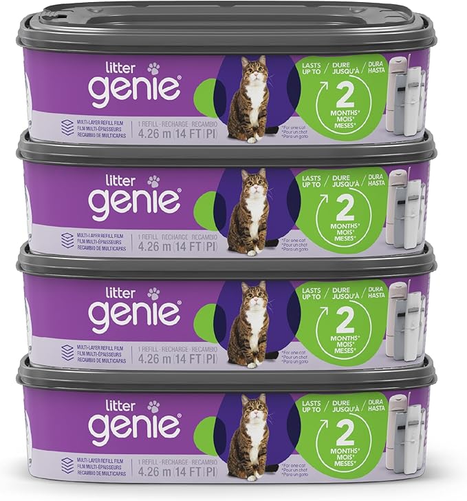 Litter Genie Refill Bags | Standard 4-Pack, 56 total ft | Up to 8 Months of Supply | Ultimate Odor Control Cat Litter Bags