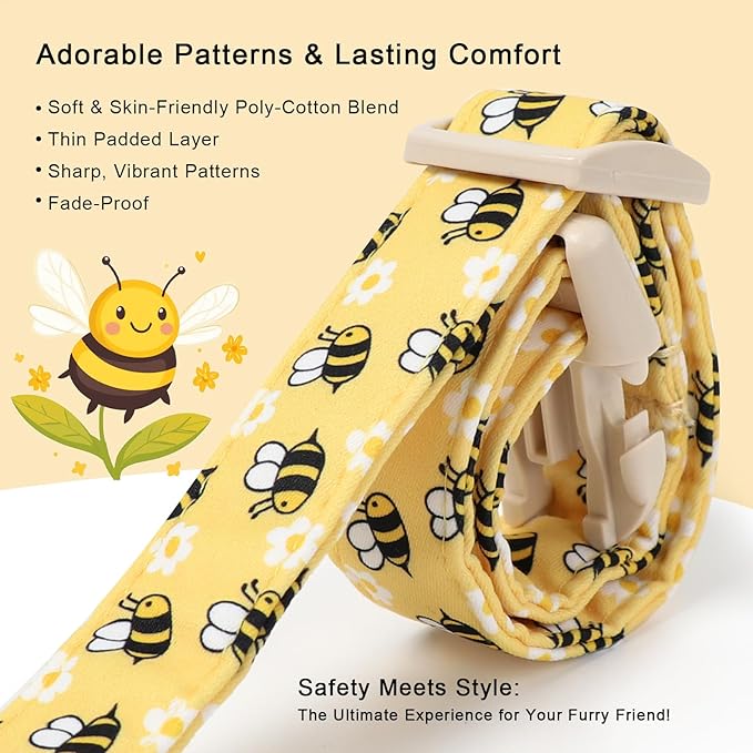 Bee & Daisy Dog Collar for Medium Dogs - Spring/Summer Cartoon Yellow Dog Collars, Lightweight Adjustable Male Female Dogs Collars with Quick Release Buckle M