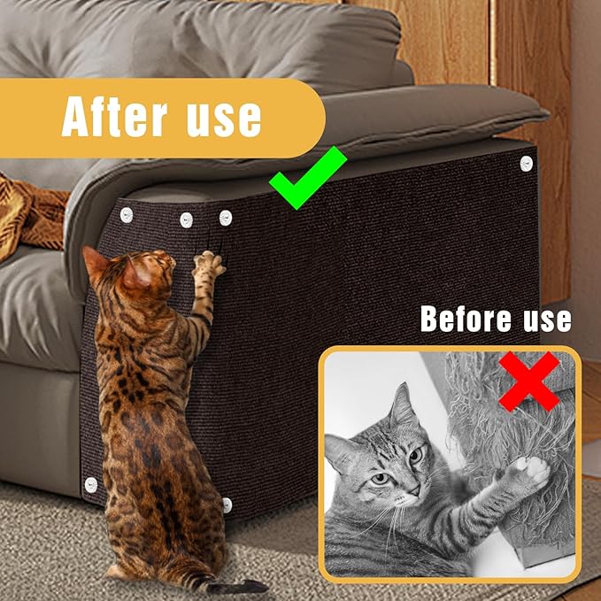 Cat Scratch Mat, 3PCS 39.4"x11.9" DIY Trimmable Self-Adhesive Cats Scratching Mat, Couch Protector from Cats Claw, Cat Scratch Furniture Protector Or Couch Protector (Brown)