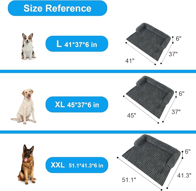 Wn's Day Luxurious Dog Couch Bed, Washable Calming Dog Couch Cover, Removable Couch Protector for Dogs, Waterproof Sofa Bed, Pet Bed Mats for Couch, Pet Couch Covers for Sofa(Grey, XL)