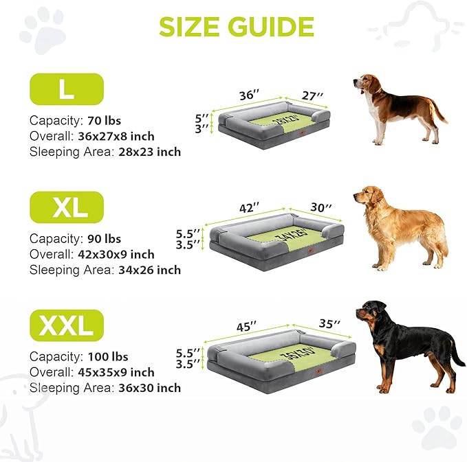 Extra Large Dog Bed, Orthopedic XL Washable Memory Foam Bed for Big Dogs Waterproof Pet Couch Sofa Bolster with Removable Cover, Non-Slip Bottom, Tennis Ball Toy, 42x30