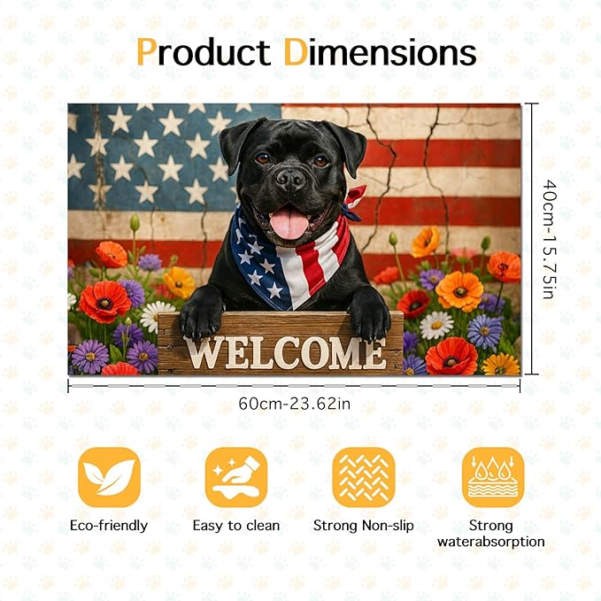 Patriotic 4th of July Flag Dog Pet Food Mat Independence Day Spill-Proof Pet Feeding Mat USA Welcome Dog Bowl Mats Pets Placemat Cat Food Mats for Home Decor 24" x 16"