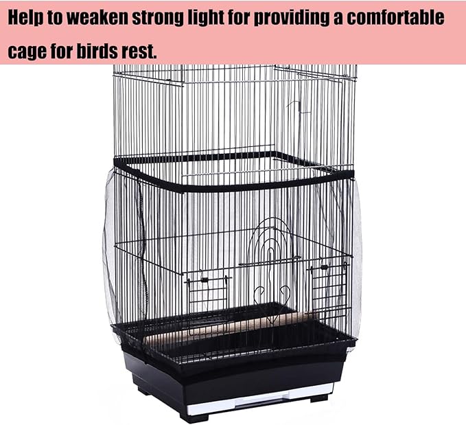 Allazone Bird Cage Seed Catcher, Large Bird Cage Cover, 75-118'' Universal Adjustable Birdcage Cover Skirt Soft Airy Nylon Mesh Net for Parakeet Macaw African Round Square Cage, Black