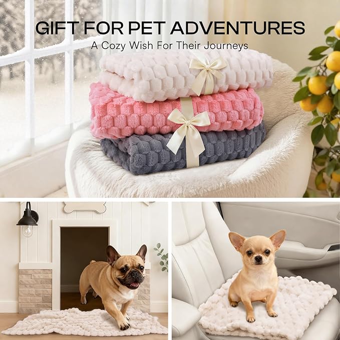 Luciphia Soft 300GSM Fleece Pet Blanket for Small Medium Large Dogs Washable 3D Textured Flannel Cat Puppy Decorative Furniture Protector Throw Durable White, XL(57''x40'')