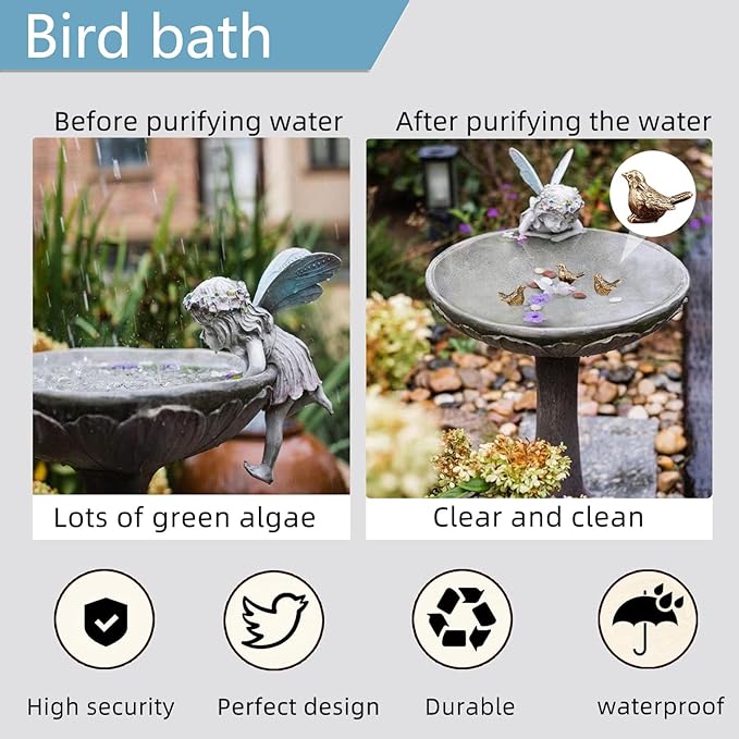 5 Pcs Mini Brass Bird Shape Copper Bath Disk Birdbath Cleaner Purification Physical, All-Season Safe Clean Water Solution, Fit for Outside Birdbaths, Outdoors Bowl, Garden Decor