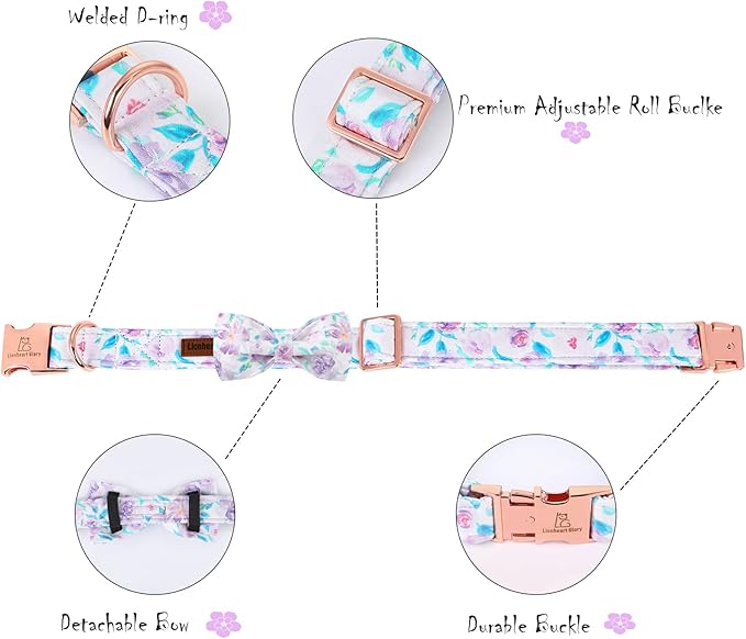 Lionheart glory Purple Dog Collar, Adjustable Dog Collar with Bowtie, Pet Gift Collar for Dog Soft Bowtie Dog Collars for Large Dogs