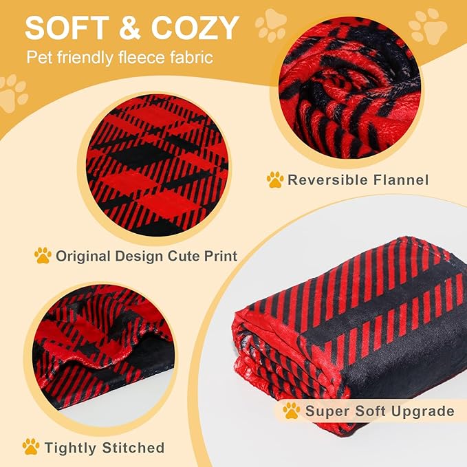 Premium Soft Dog Blanket Washable,43"x30" Cat Blanket for Indoor Cats Large Medium Small Dog Gifts Puppy Essentials (Red/Black)