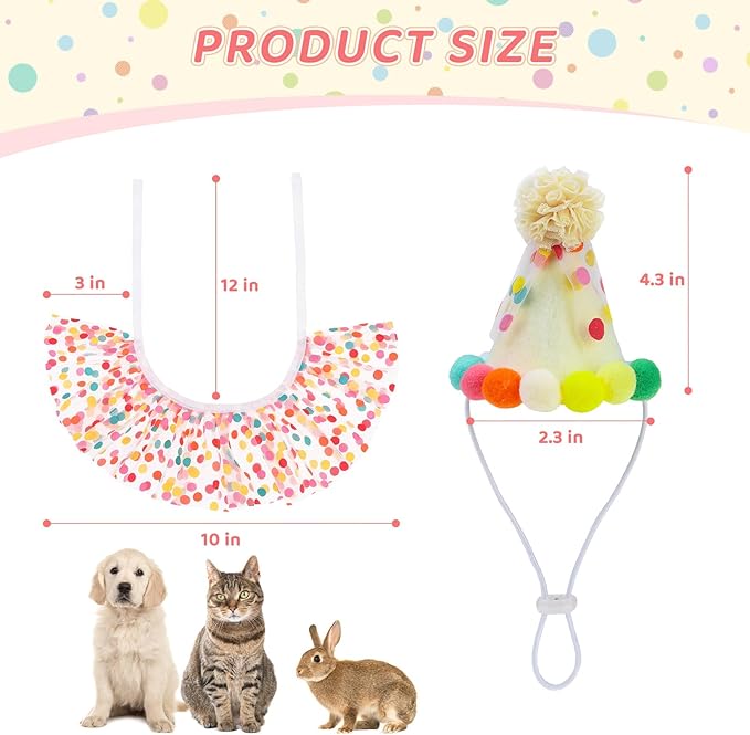 SCENEREAL Cat Birthday Hat & Scarf Costume Set, Pet Birthday Party Supplies - Kitten Bandana Bib Holiday Outfit Decorations Accessories for Big Cats Puppy Small Dogs Pet Animals