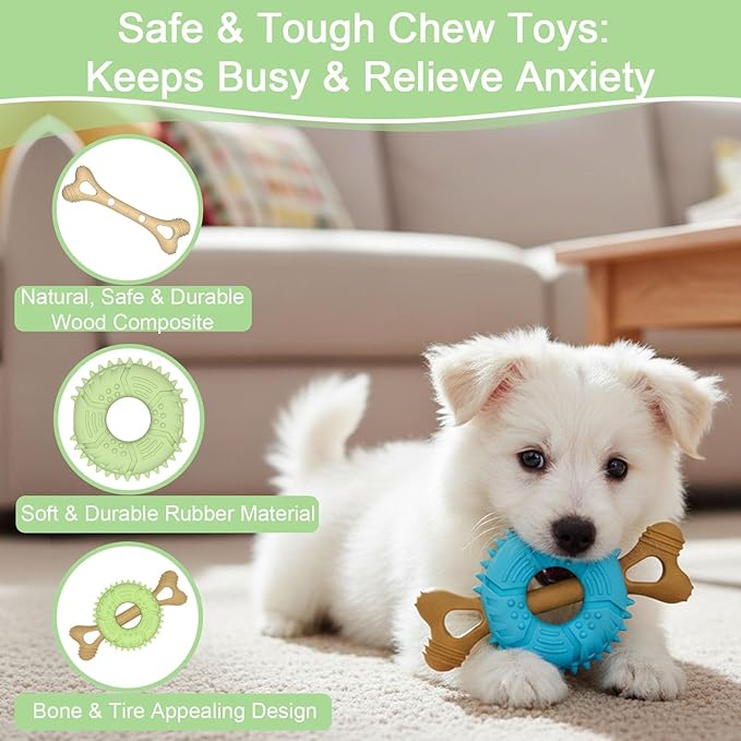 Dog Chew Toys, Indestructible Dog Toys for Aggressive Chewers - Small & Medium Breed, Durable Rubber Chew Bone Toy for Small Dogs, Tough Tire Dog Toy, Puppy toys for Teething, Anxiety & to Keep Busy