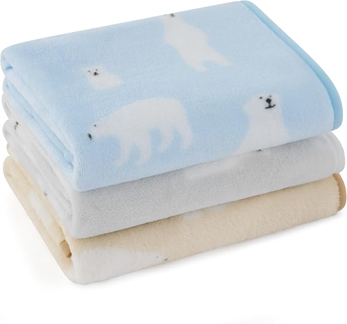 Bedsure 1 Pack 3 Pet Blankets, Super Soft Fluffy Premium Fleece Flannel Portable Throw Dog Blankets for Small Dogs, Printed Cat Puppy Blanket Light Blue/Grey/Brown Small(20x30 inch)