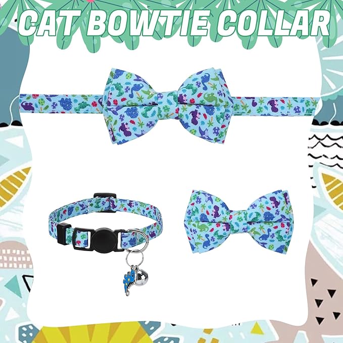 4 Pcs Breakaway Cat Collar with Bow Tie and Bell Dinosaurs Cat Kitten Collar with Removable Bowtie Adjustable Safety Collars for Boy Cats