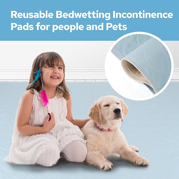 2 Packs Reusable Incontinence Bed Pad, 41" x 36" Inch Washable Pee Pads, Waterproof Bed Pad & Pet Pad, Perfect for Kids, Adults, The Elderly and Pets