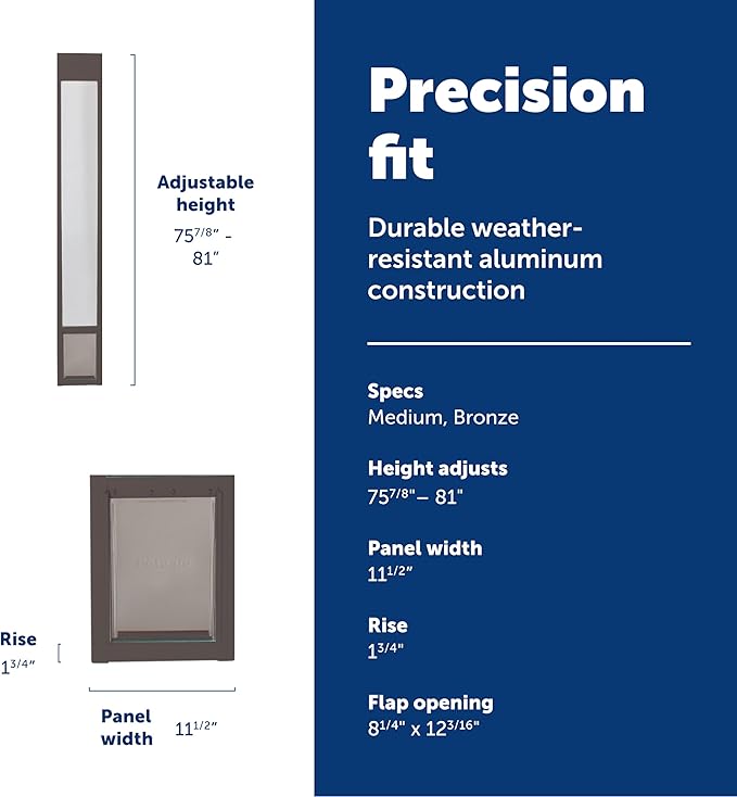 PetSafe Sliding Glass Pet Door - No-Cut DIY Install Doggy Door for Renters - Aluminum Frame - Adjustable Height 75 7/8" to 80 11/16" - Ideal for Medium Dogs Up to 40 lb - Bronze