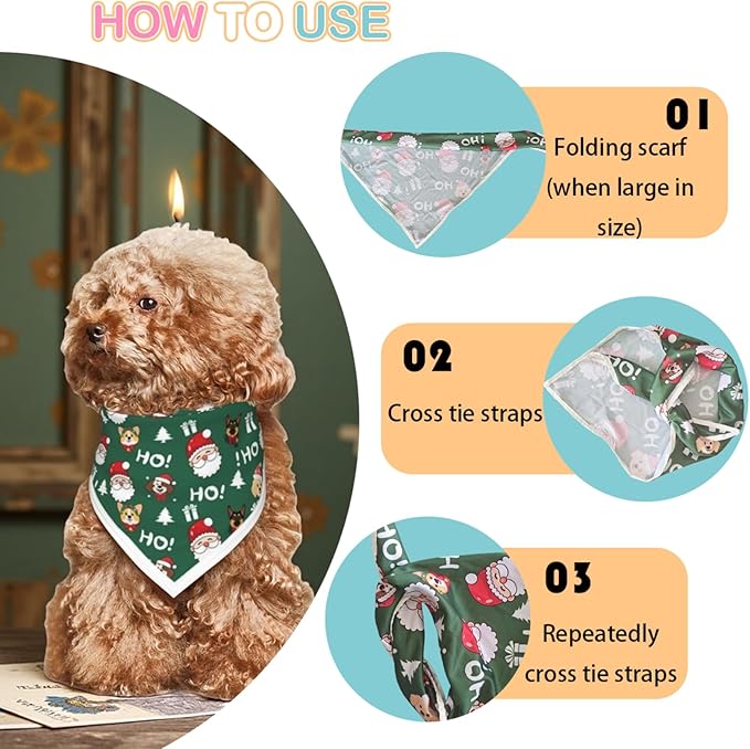 Christmas Dog Bandanas,Reflective Dog Bandana for Night Safety,Adjustable Santa Claus Dog Scarf Triangle Boy and Girl Pet Scarves for Medium Dogs,Green,M