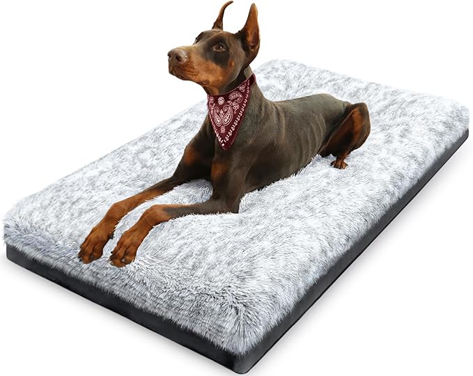 KISYYO Premium Washable Orthopedic Dog Bed – 41" Extra Large Crate Mat with Non-Slip Base, Plush Support for Pets Up to 90 lbs, Grey